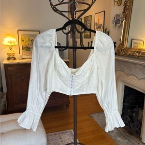Urban Outfitters Cream Cropped Blouse with Ruffled Sleeves